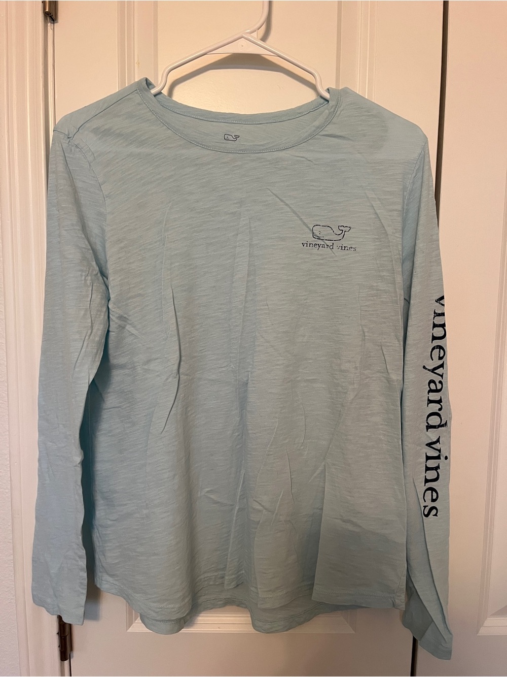 Vineyard Vines Pale Blue Long Sleeve Tee with Sleeve Script